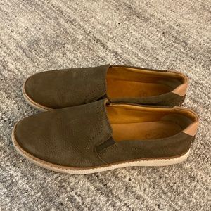 Dark Green Leather Sperry Slip-Ons